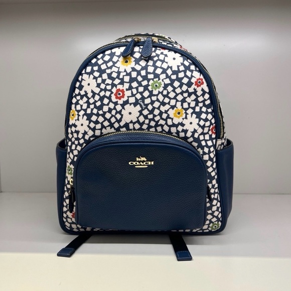 Coach Navy Floral Pattern Backpack - Picture 1 of 2